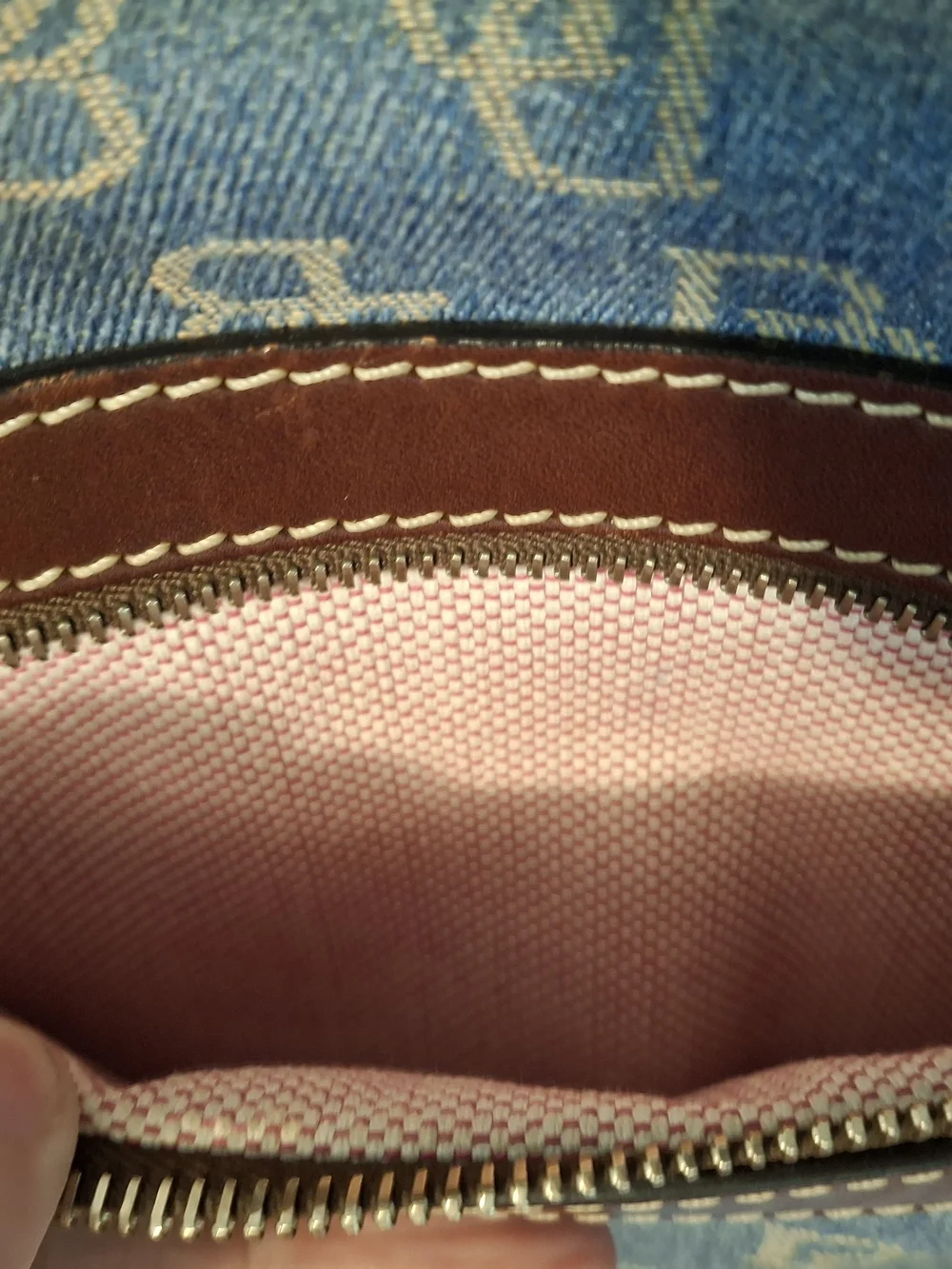 Dooney & Bourke Blue and Brown Logo Pocket Shoulder Bag